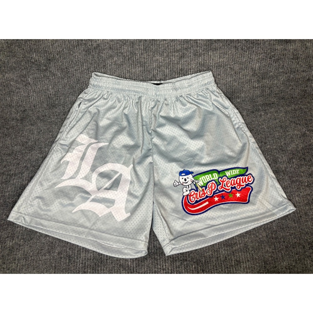 Y2K Crispy League LA World Wide Mesh Basketball Shorts Grey Mens XL Streetwear
